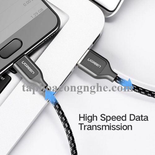 Ugreen 50142 0.5M màu Đen Cáp sạc truyền dữ liệu USB 2.0 sang TYPE C vỏ bọc lưới đầu mạ vàng US259 30050142